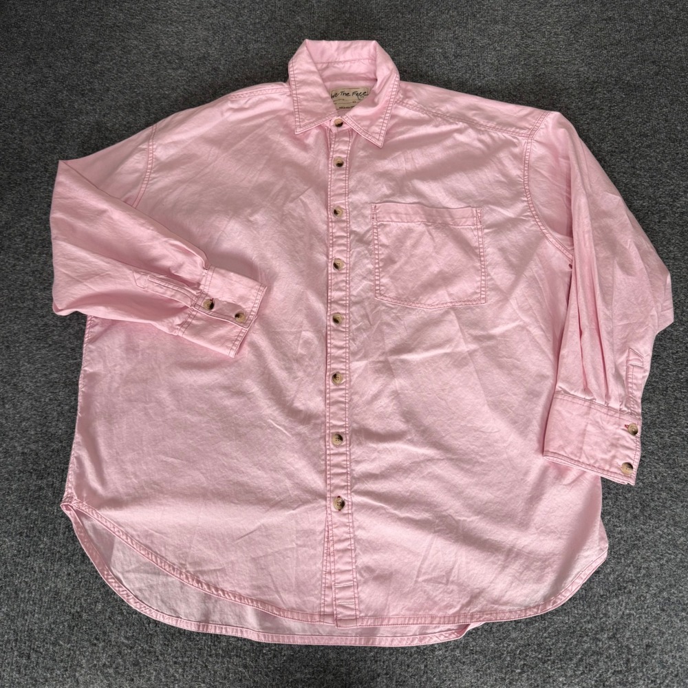 We The Free Free People Mens 2XL Pink Cotton Button Up Shirt Long Sleeve Casual